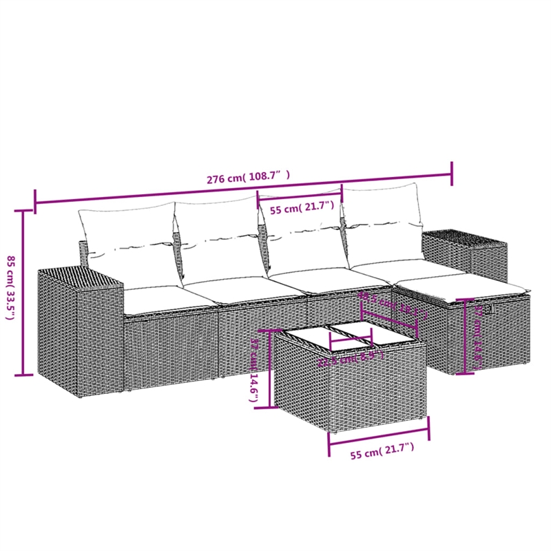 Afuera Living Contemporary 6 Piece Poly Rattan Large Sofa Set in Black