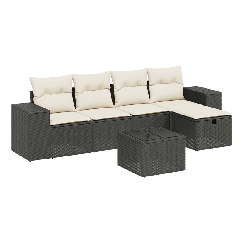 Afuera Living Contemporary 6 Piece Poly Rattan Large Sofa Set in Black