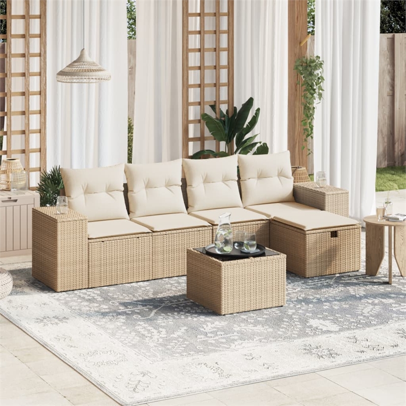Afuera Living Contemporary 6 Piece Poly Rattan Large Sofa Set in Beige
