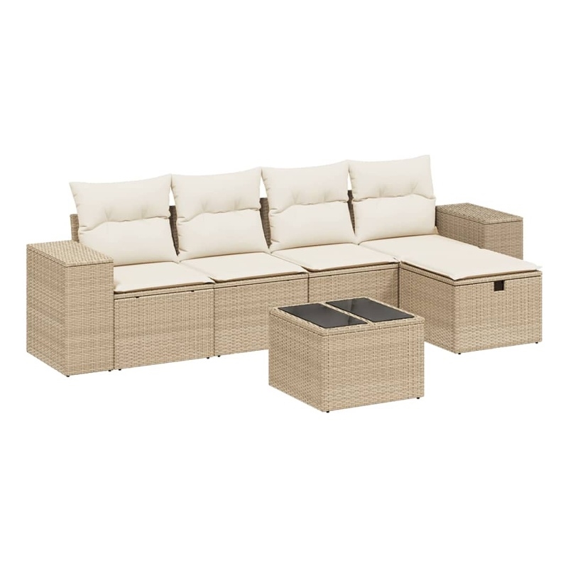 Afuera Living Contemporary 6 Piece Poly Rattan Large Sofa Set in Beige