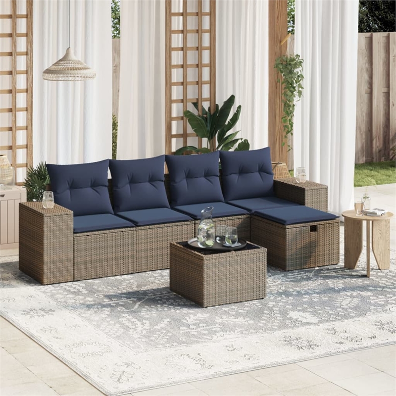 Afuera Living Contemporary 6 Piece Poly Rattan Small Sofa Set in Gray