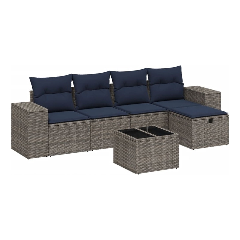 Afuera Living Contemporary 6 Piece Poly Rattan Small Sofa Set in Gray