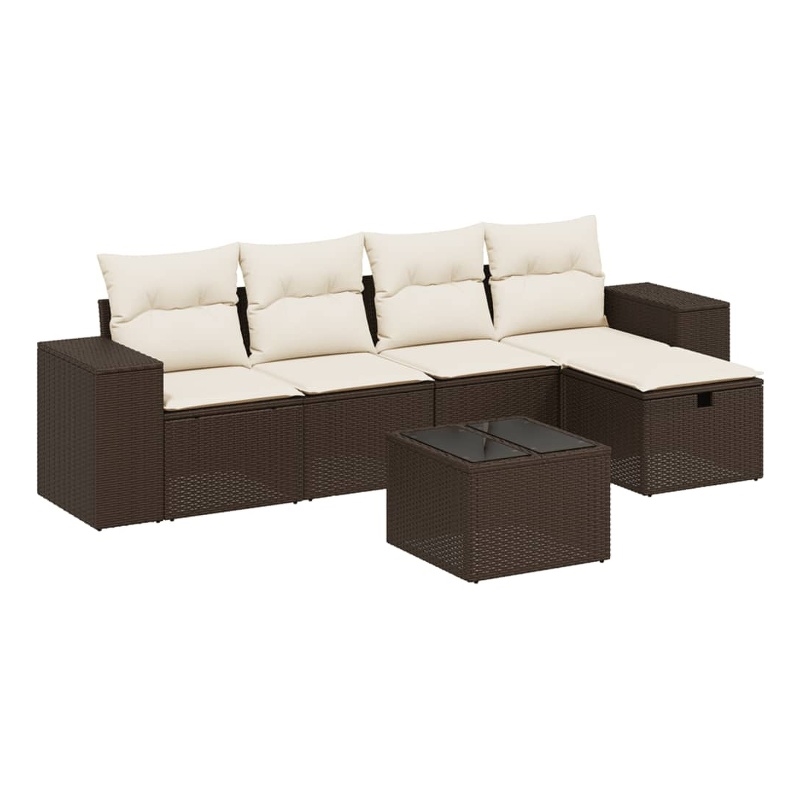 Afuera Living Contemporary 6 Piece Poly Rattan Large Sofa Set in Brown