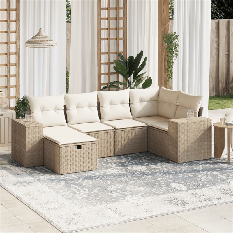 Afuera Living Contemporary 6 Piece Poly Rattan Large Sofa Set in Beige