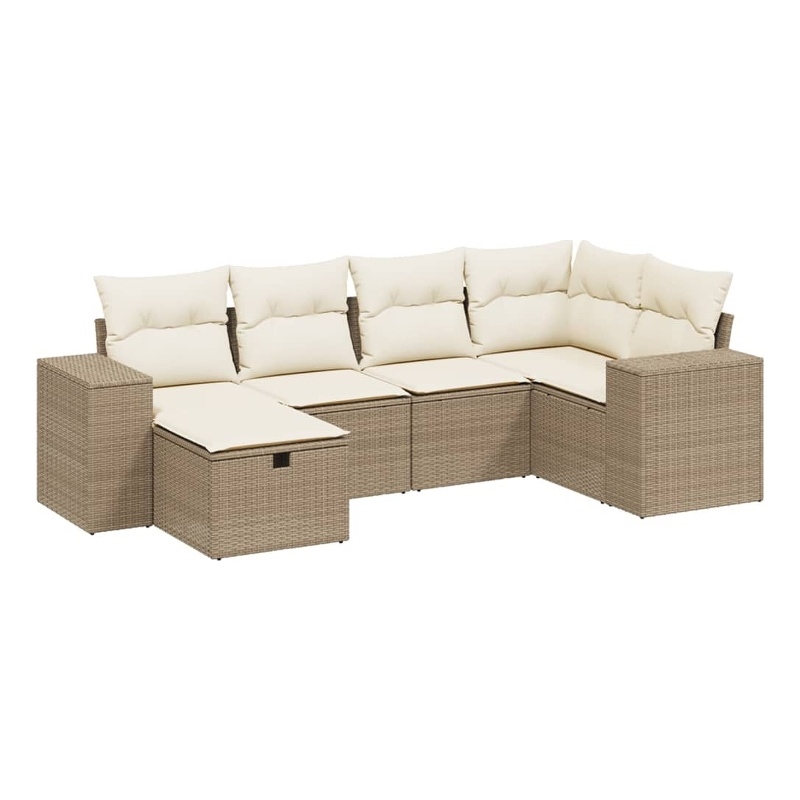 Afuera Living Contemporary 6 Piece Poly Rattan Large Sofa Set in Beige