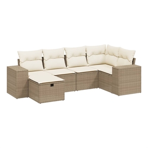 Afuera Living Contemporary 6 Piece Poly Rattan Large Sofa Set in Beige