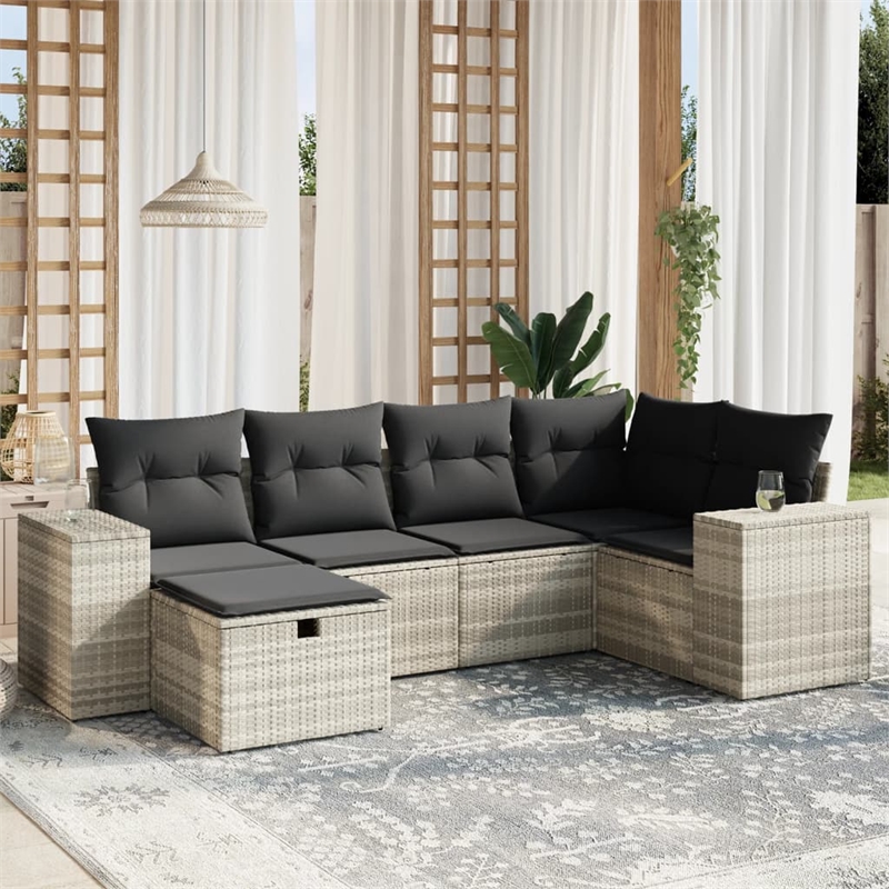 Afuera Living Contemporary 6 Piece Poly Rattan Sofa Set in Gray