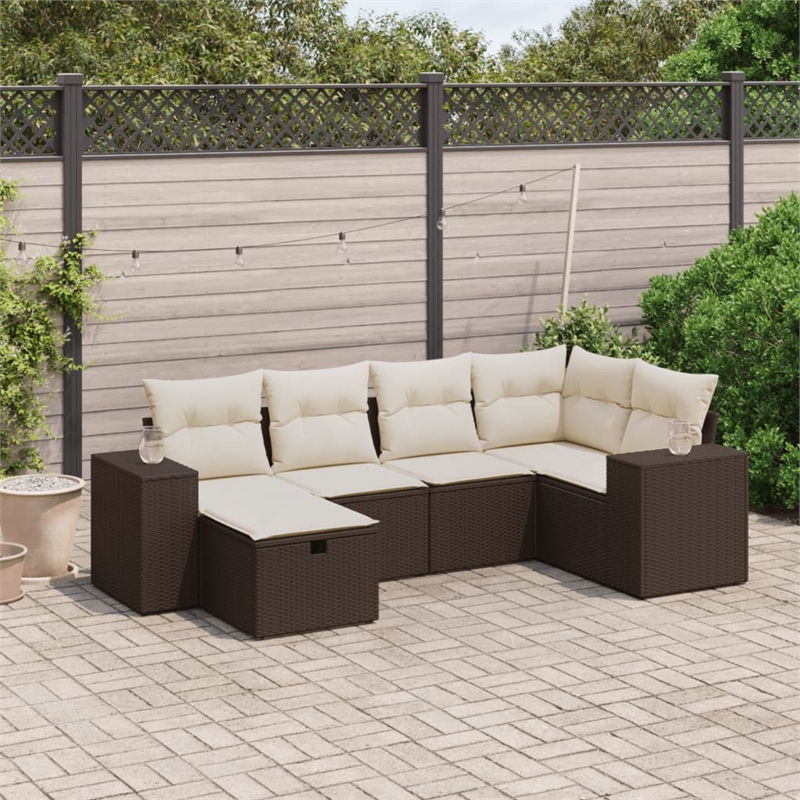 Afuera Living Contemporary 6 Piece Poly Rattan Small Sofa Set in Brown
