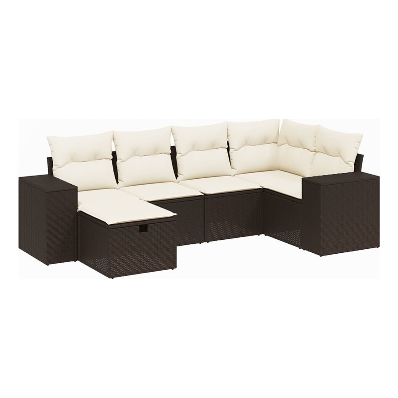 Afuera Living Contemporary 6 Piece Poly Rattan Small Sofa Set in Brown