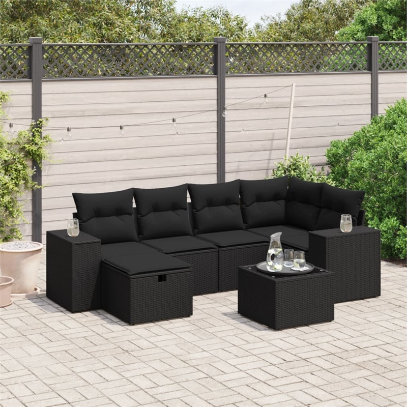 Afuera Living Contemporary 7 Piece Poly Rattan Sofa Set in Black