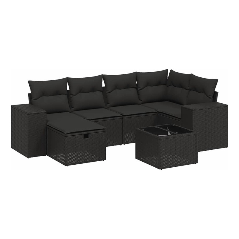 Afuera Living Contemporary 7 Piece Poly Rattan Sofa Set in Black
