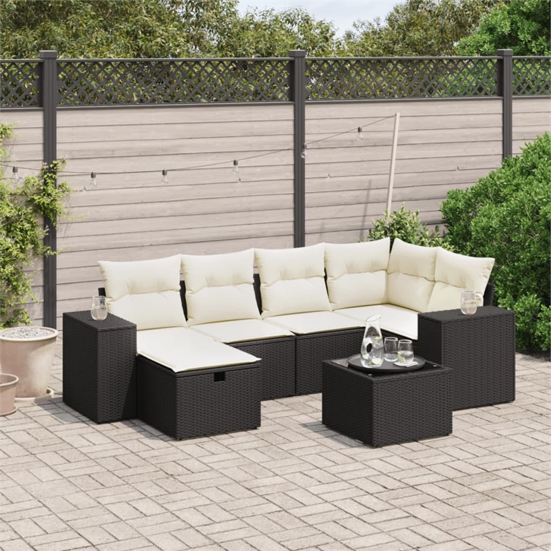 Afuera Living Contemporary 7 Piece Poly Rattan Large Sofa Set in Black