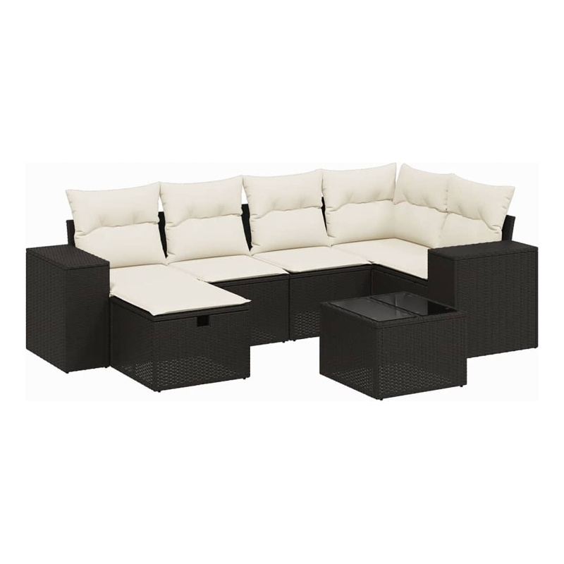 Afuera Living Contemporary 7 Piece Poly Rattan Large Sofa Set in Black