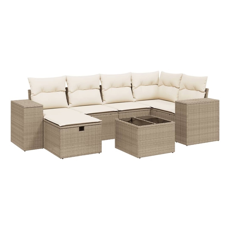 Afuera Living Contemporary 7 Piece Poly Rattan Large Sofa Set in Beige