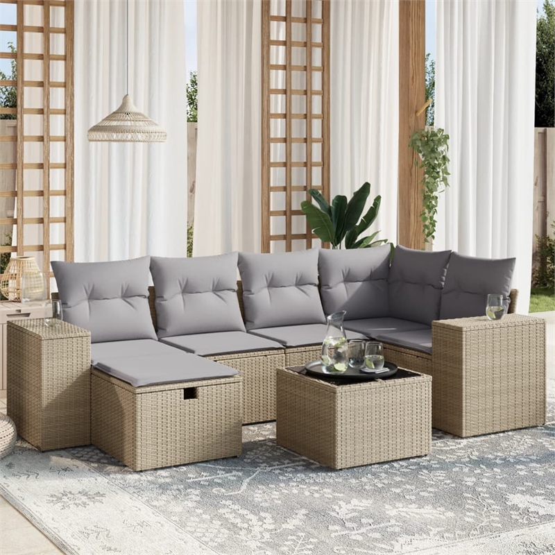 Afuera Living 7 Piece Poly Rattan Large Sofa Set with Removable Covers in Beige