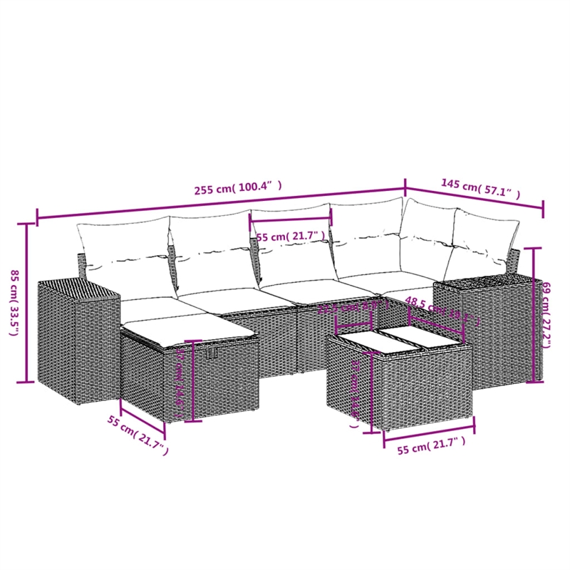 Afuera Living 7 Piece Poly Rattan Large Sofa Set with Removable Covers in Beige