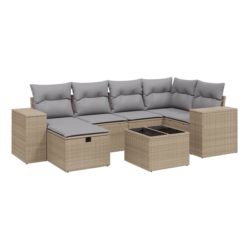 Afuera Living 7 Piece Poly Rattan Large Sofa Set with Removable Covers in Beige