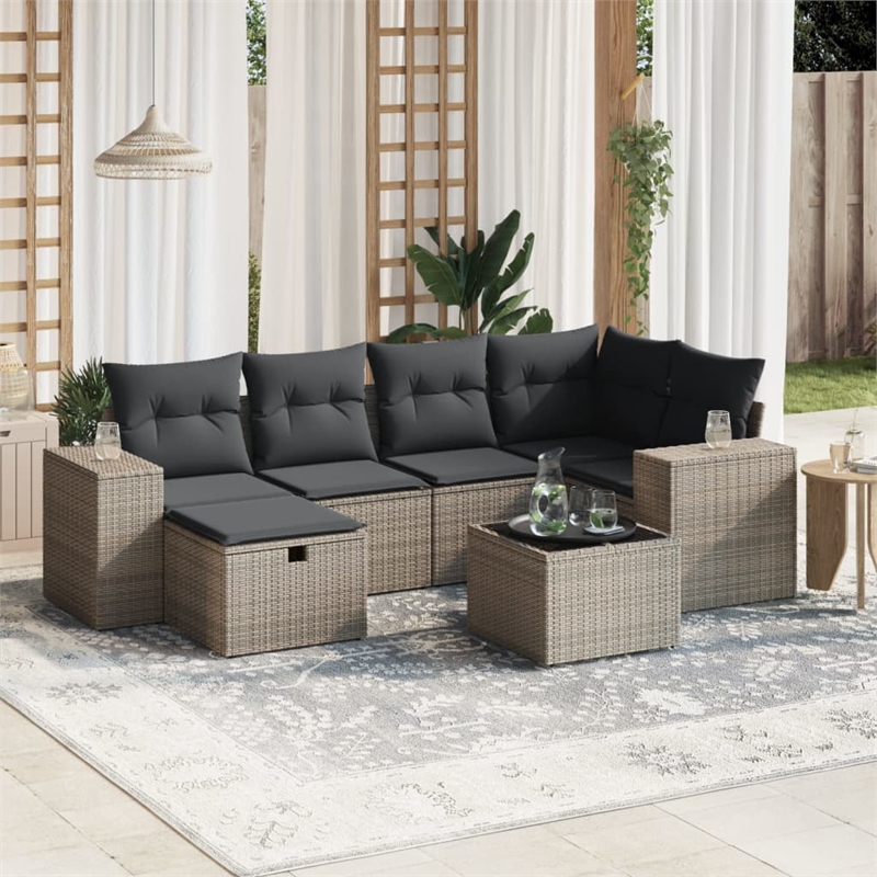Afuera Living Contemporary 7 Piece Poly Rattan Large Sofa Set in Gray