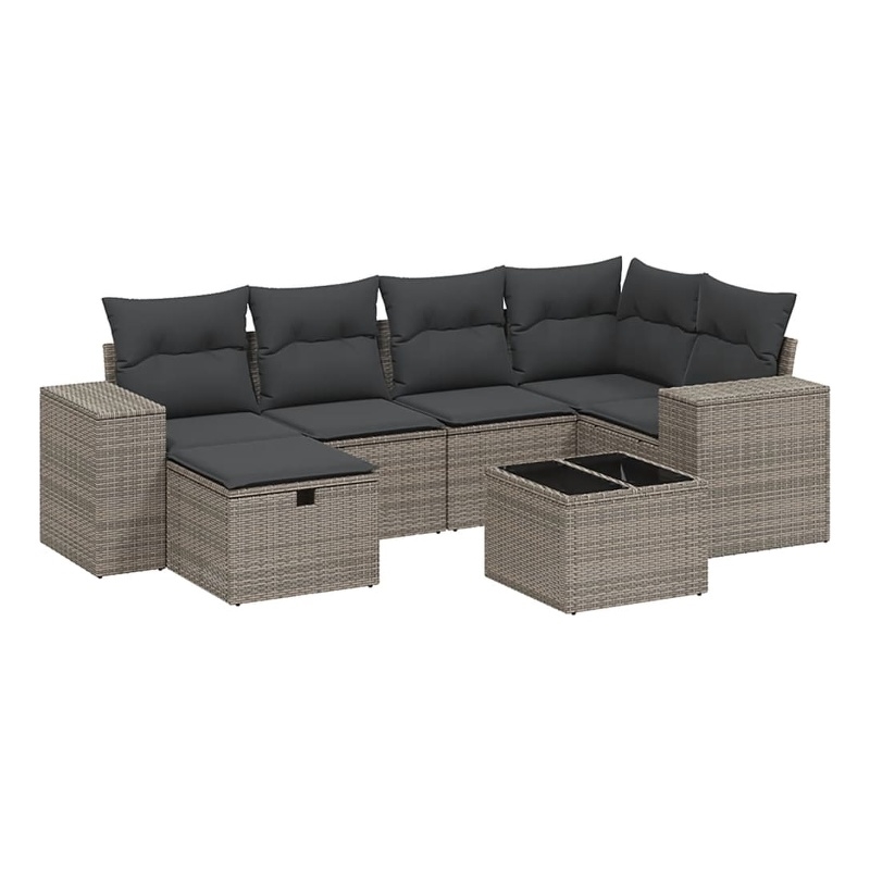 Afuera Living Contemporary 7 Piece Poly Rattan Large Sofa Set in Gray