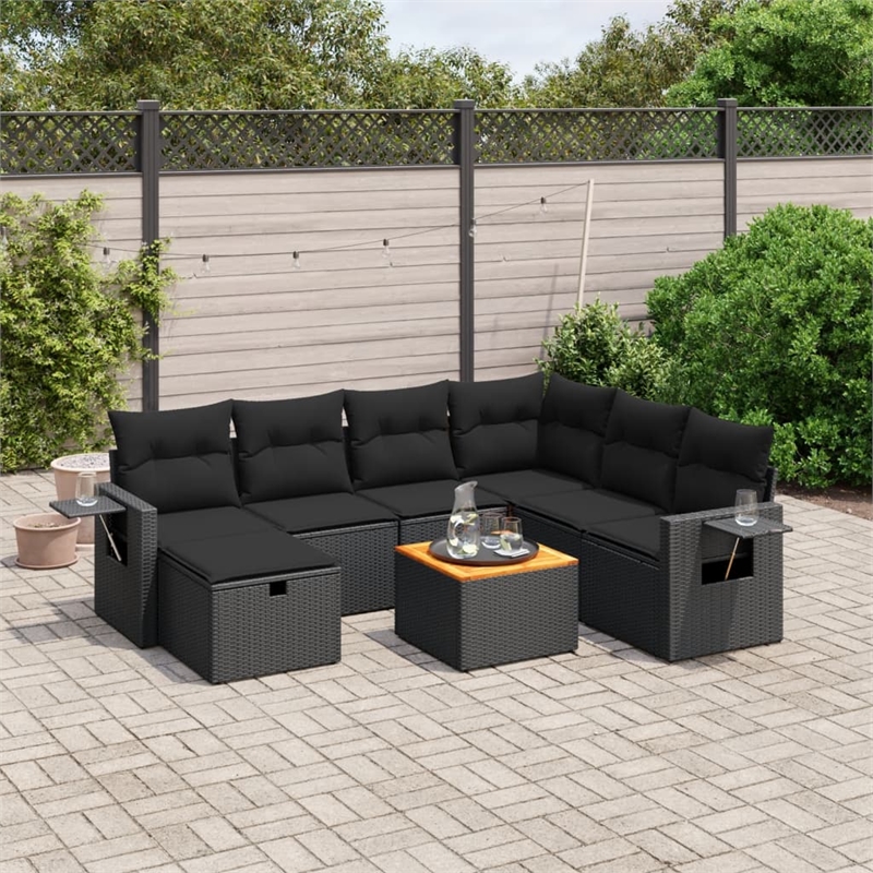Afuera Living Contemporary 8 Piece Poly Rattan Sofa Set in Black