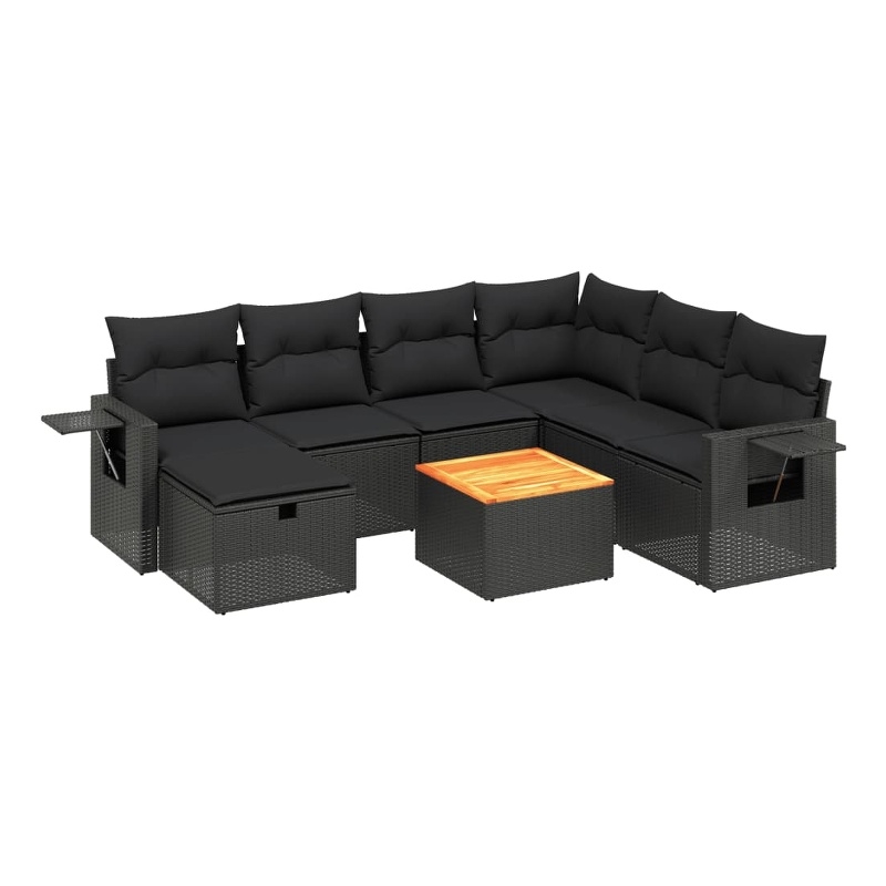 Afuera Living Contemporary 8 Piece Poly Rattan Sofa Set in Black