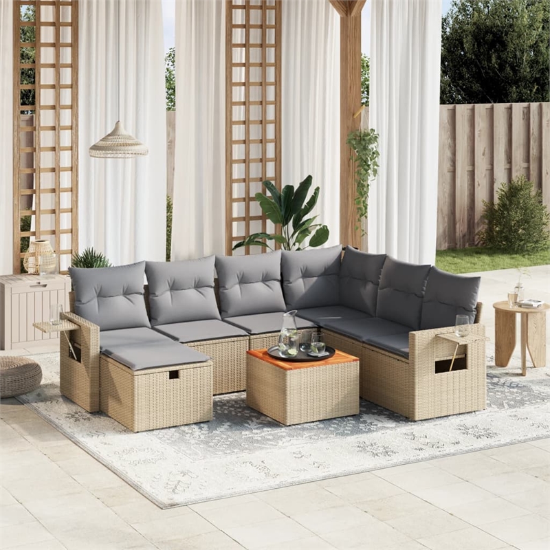 Afuera Living Contemporary Synthetic Poly Rattan 8 Piece Sofa Set in Beige