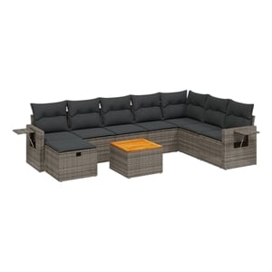 Afuera Living Contemporary 9 Piece Solid Acacia Wood Sofa Set in Gray
