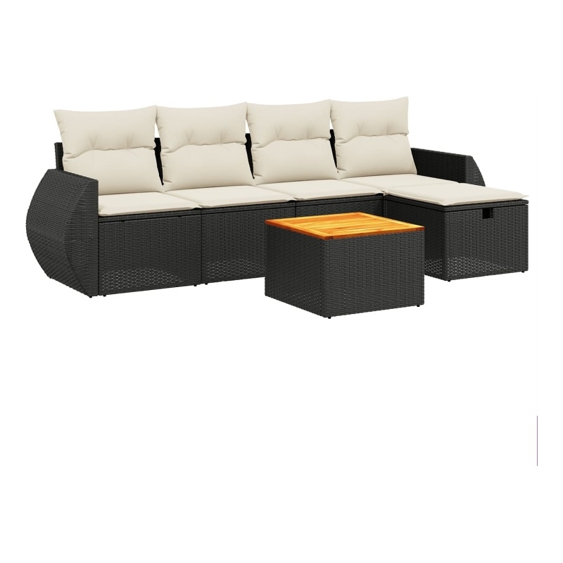 Afuera Living Contemporary 6 Piece Poly Rattan Sofa Set in Black/Cream