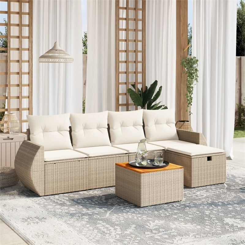 Afuera Living Contemporary Synthetic Poly Rattan 6 Piece  Sofa Set in Beige