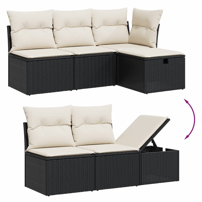 Afuera Living Contemporary 7 Piece Poly Rattan Sofa Set in Black/Cream
