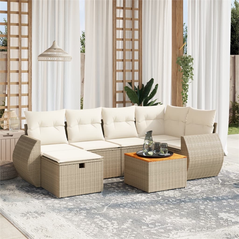 Afuera Living Contemporary 7 Piece Poly Rattan Sofa Set in Beige