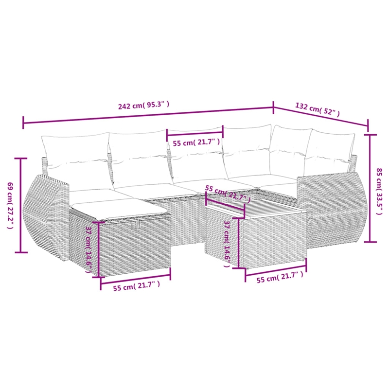 Afuera Living Contemporary 7 Piece Poly Rattan Sofa Set in Beige