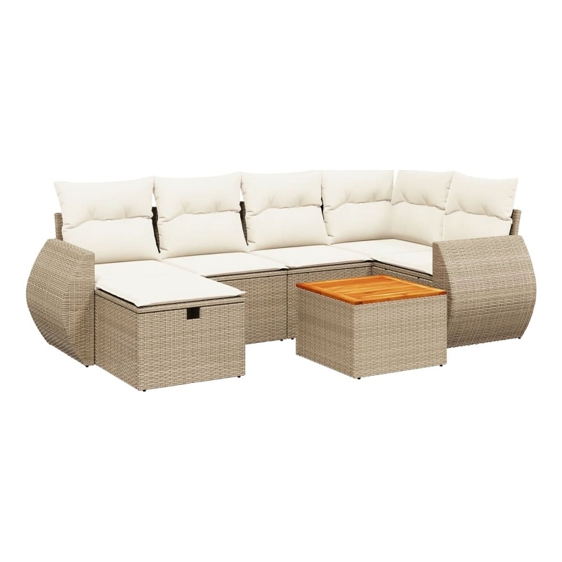 Afuera Living Contemporary 7 Piece Poly Rattan Sofa Set in Beige