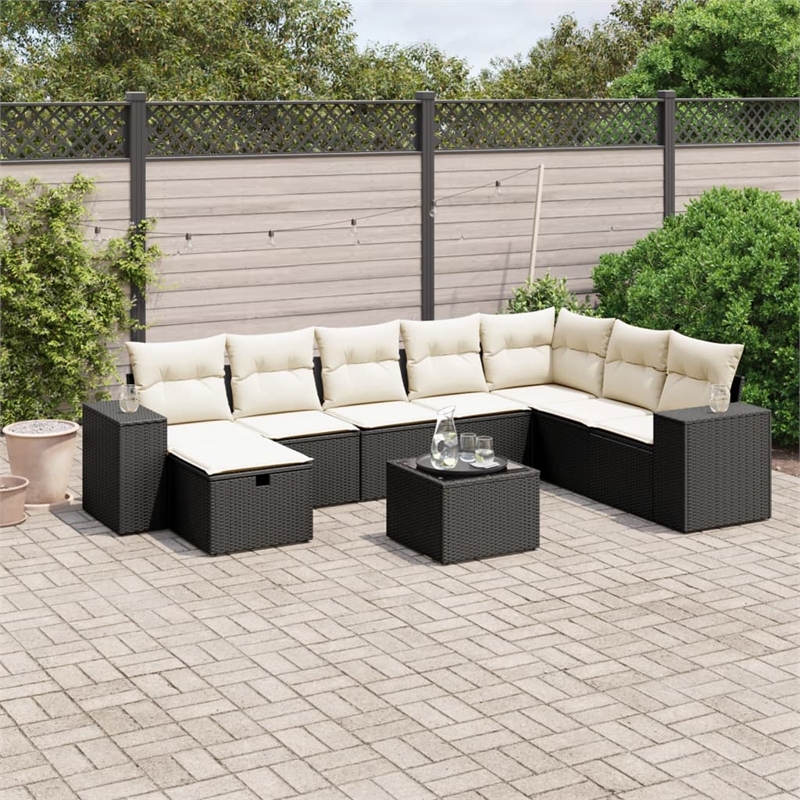 Afuera Living Contemporary 9 Piece Poly Rattan Small Sofa Set in Black
