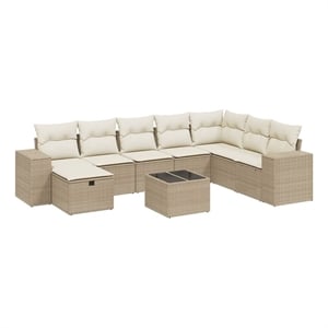 Afuera Living Contemporary 9 Piece Poly Rattan Large Sofa Set in Beige