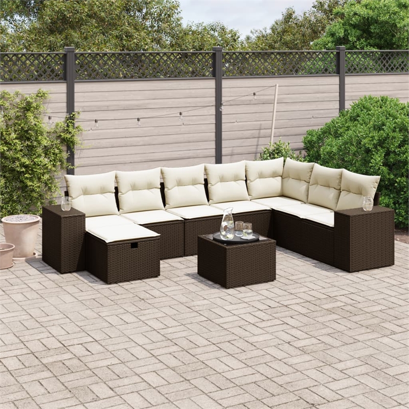 Afuera Living Contemporary 9 Piece Poly Rattan Large Sofa Set in Brown