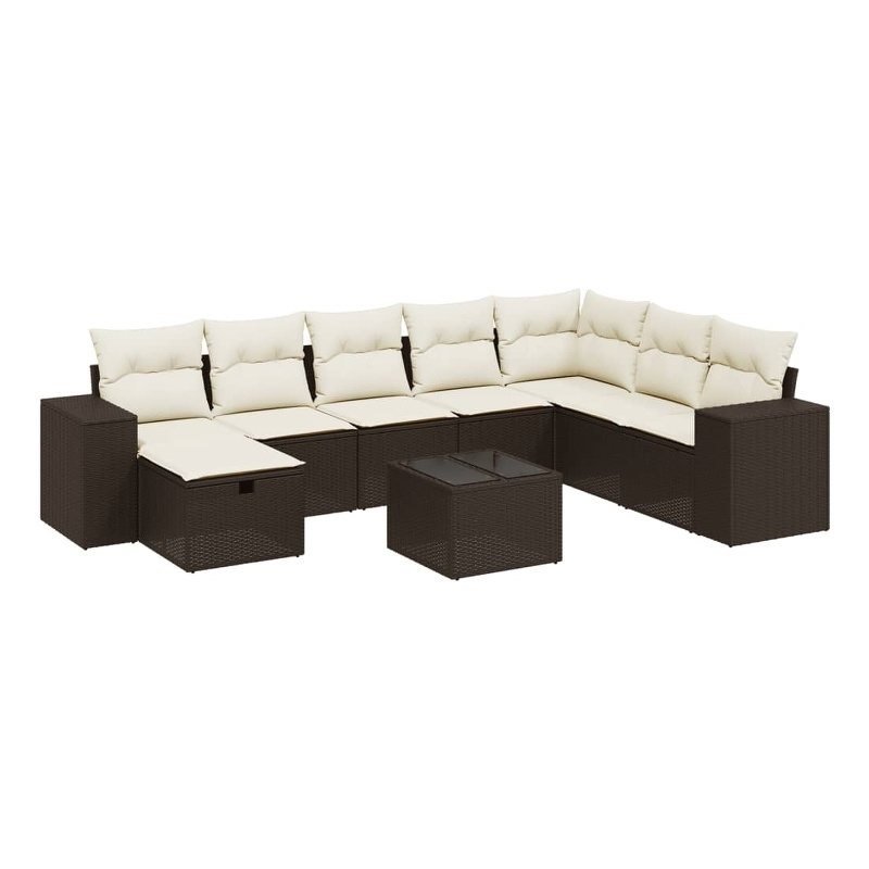 Afuera Living Contemporary 9 Piece Poly Rattan Large Sofa Set in Brown