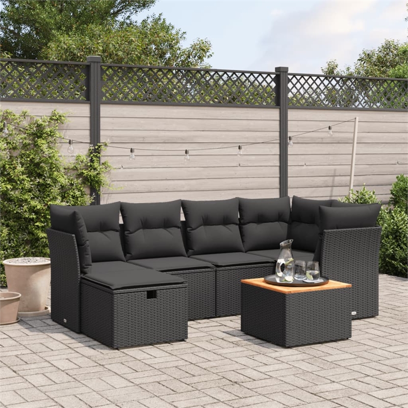 Afuera Living Contemporary 7 Piece Poly Rattan Sofa Set in Black