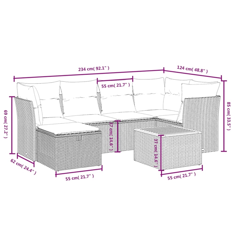Afuera Living Contemporary 7 Piece Poly Rattan Sofa Set in Black