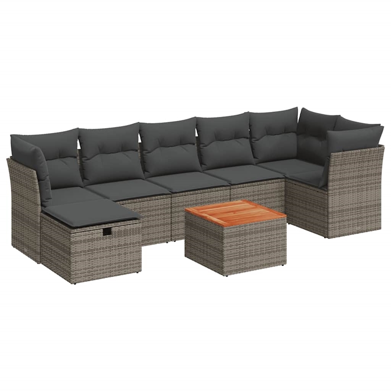 Afuera Living Contemporary Synthetic Poly Rattan 8 Piece Sofa Set in Gray