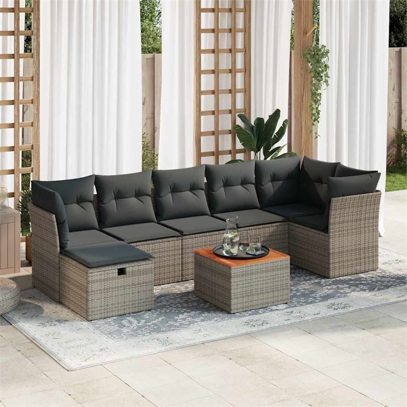 Afuera Living Contemporary Synthetic Poly Rattan 8 Piece Sofa Set in Gray