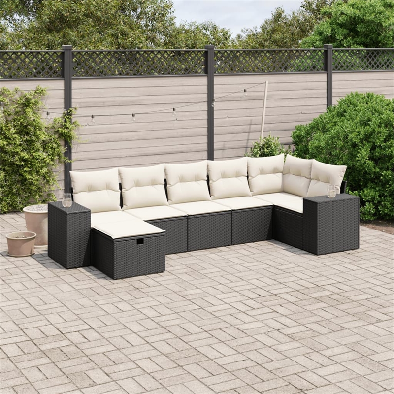 Afuera Living Contemporary 7 Piece Poly Rattan Sofa Set in Black