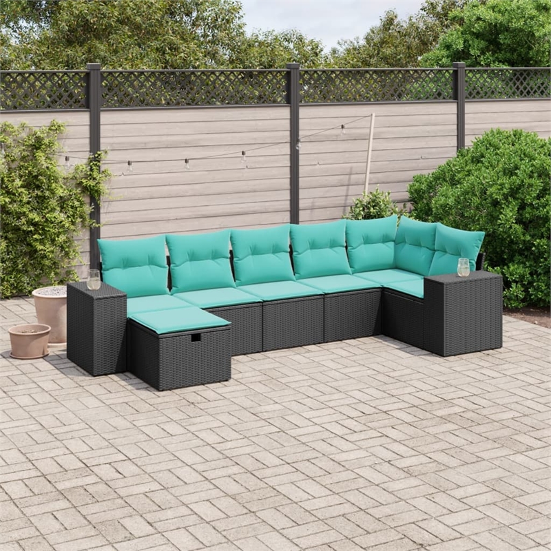 Afuera Living Contemporary 7 Piece Poly Rattan Large Sofa Set in Black