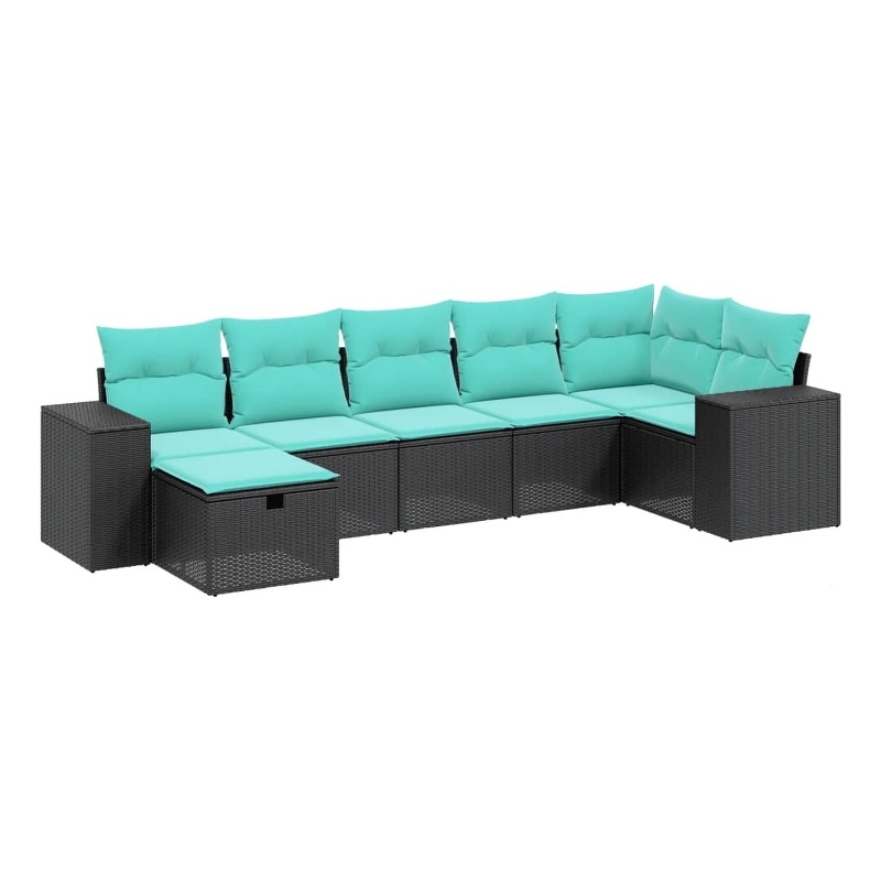 Afuera Living Contemporary 7 Piece Poly Rattan Large Sofa Set in Black