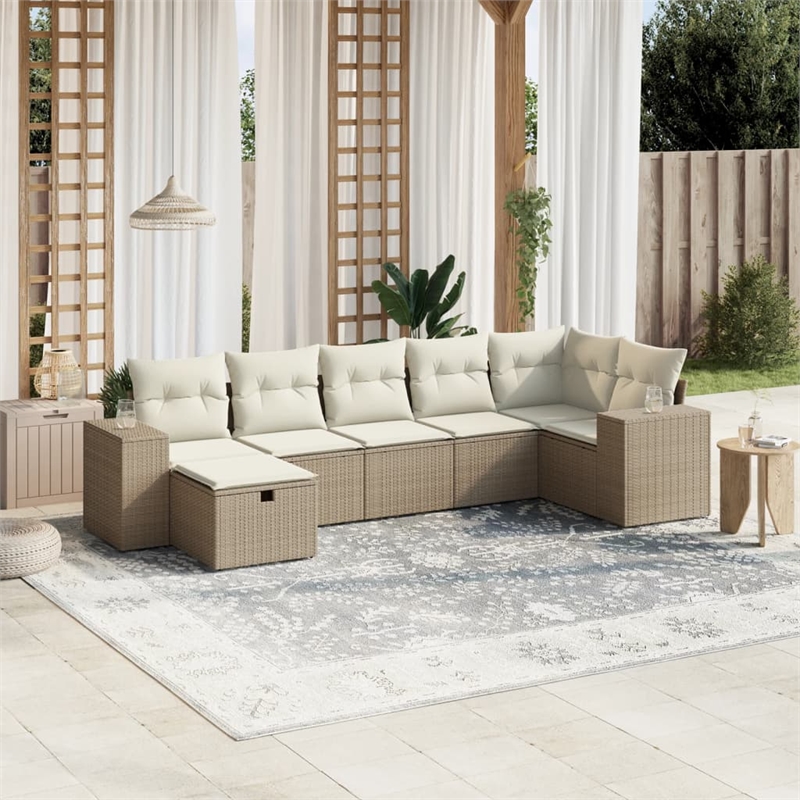 Afuera Living Contemporary 7 Piece Poly Rattan Sofa Set in Beige