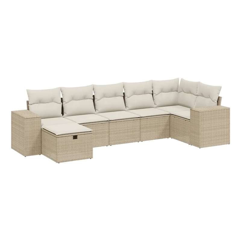 Afuera Living Contemporary 7 Piece Poly Rattan Sofa Set in Beige