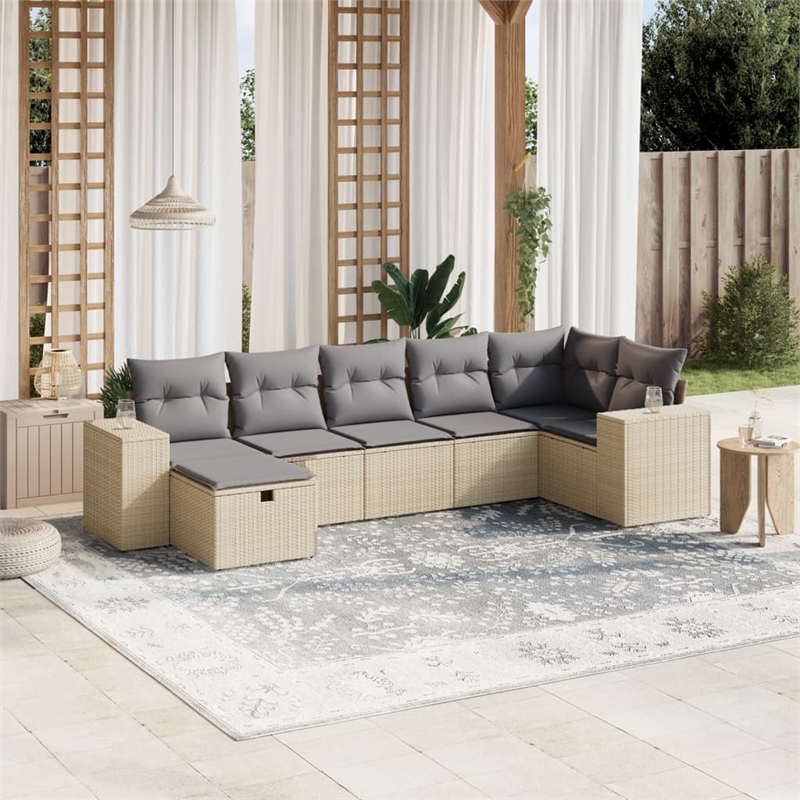 Afuera Living Contemporary 7 Piece Poly Rattan Sofa Set in Beige