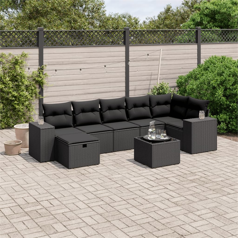 Afuera Living Contemporary 8 Piece Poly Rattan Large Sofa Set in Black