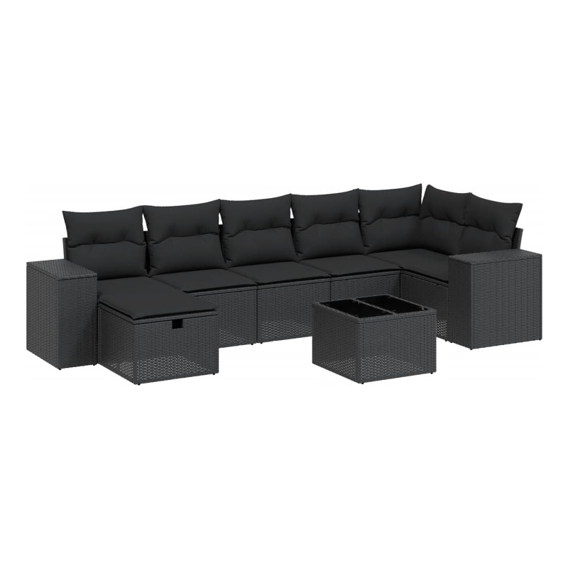 Afuera Living Contemporary 8 Piece Poly Rattan Large Sofa Set in Black