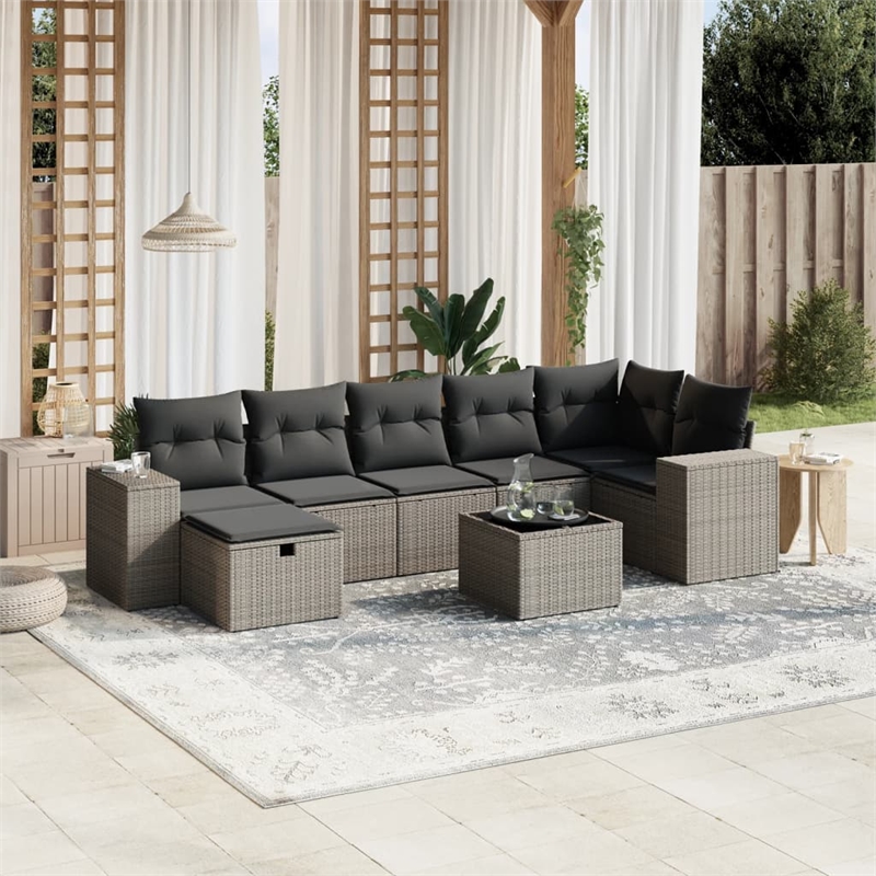Afuera Living Contemporary 8 Piece Poly Rattan Large Sofa Set in Gray